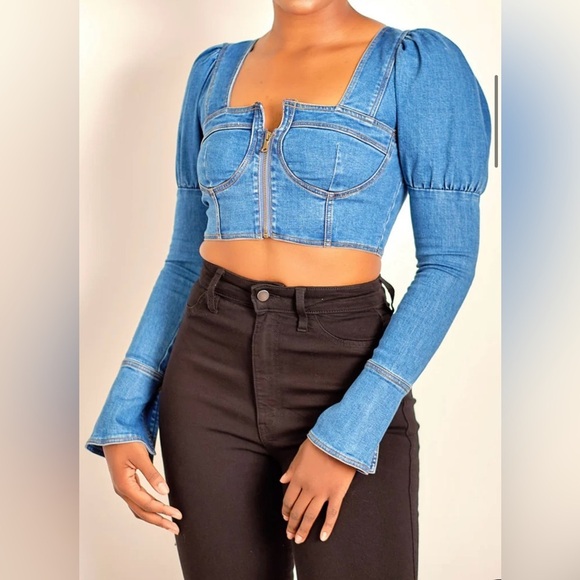 Denim Diva~ Puff Sleeves ~ Bustier Top ~ Small - Picture 2 of 15